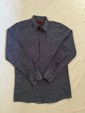 HUGO Navy and White 100% Cotton Button Up Shirt